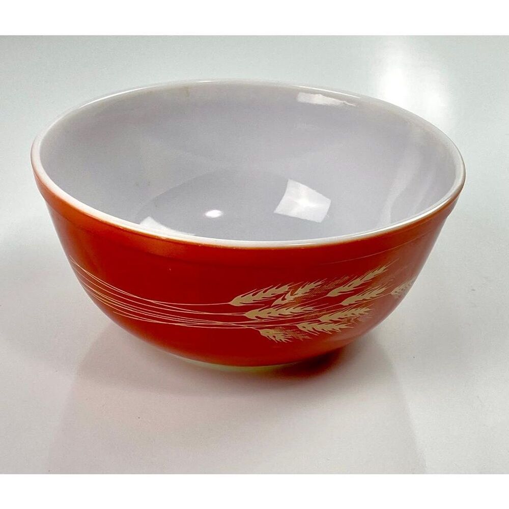 Vintage PYREX Mixing Bowl 2.5 Quart Autumn Harvest Burnt Orange Wheat Pattern CM